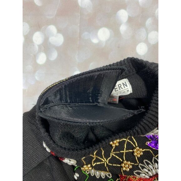 Vintage Western Connection Womens Medium Black Beaded Sequin Floral Pullover Swe - Picture 9 of 10